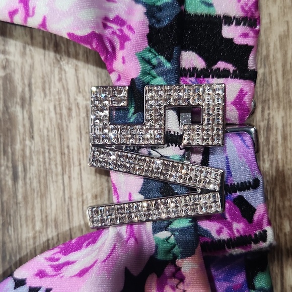 Victoria Secret Swim Bikini Top Small‎ Floral Pink Purple Black Rhinestone Bling - Picture 3 of 9